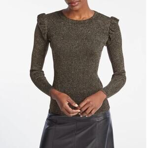 CEFINN Jessie Lurex Metallic Jumper Sweater Dark Gold Black Sz XL {3V29}